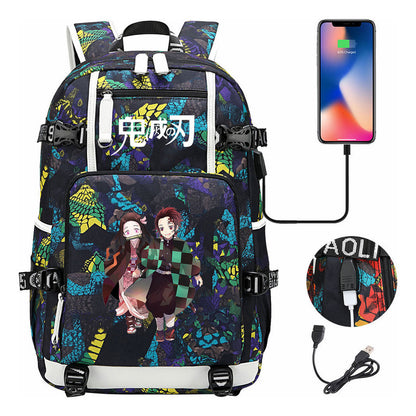 Cartoon Printed Usb Large Capacity Youth Student Backpack For Men And Women's Leisure Travel Backpack