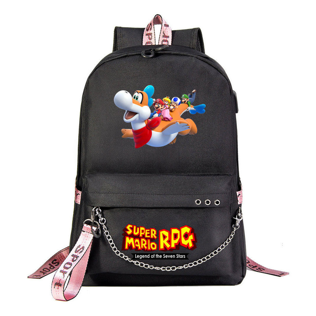 Mario Printed Usb Youth Student Backpack For Men And Women's Leisure Travel Backpack