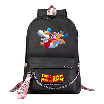 Mario Printed Usb Youth Student Backpack For Men And Women's Leisure Travel Backpack