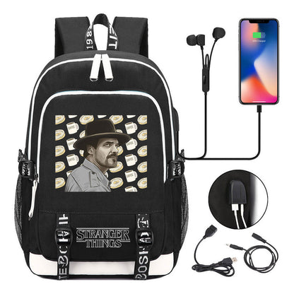 Strange Story Printed Usb Youth Student Backpack For Men And Women's Leisure Travel Backpack