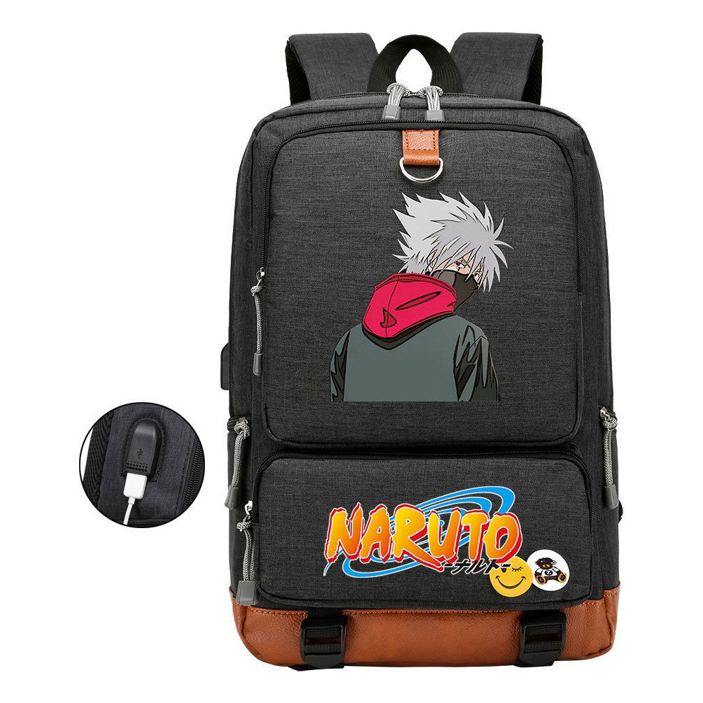 Naruto Print Usb Youth Student Backpack For Men And Women Leisure Travel Backpack