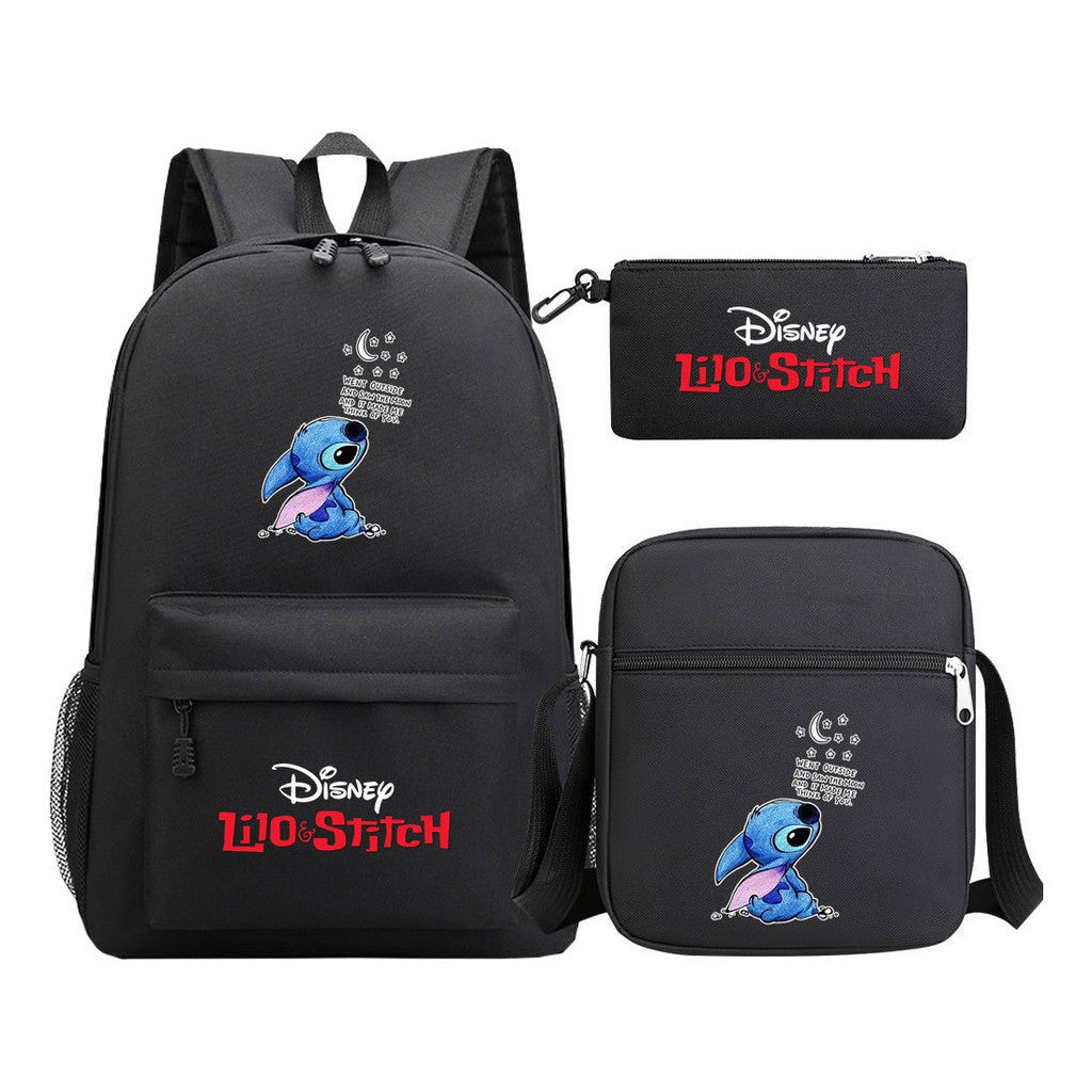 Starry Baby Stitch Printed Youth School Bag Three Piece Set For Men And Women Shoulder Set Backpack