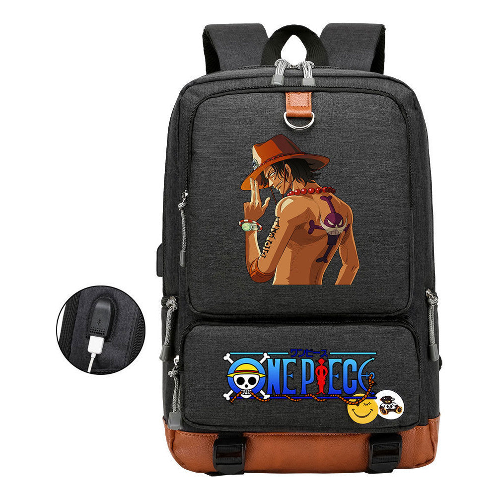 Cartoon Pirate King Print Usb Youth Backpack For Boys And Girls Leisure Travel Backpack