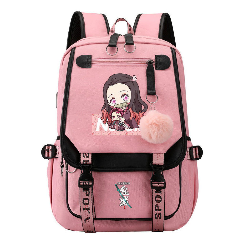 Cartoon Fashion Usb Student Backpack With Casual Woven Strap Flip Back Backpack