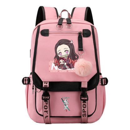 Cartoon Fashion Usb Student Backpack With Casual Woven Strap Flip Back Backpack