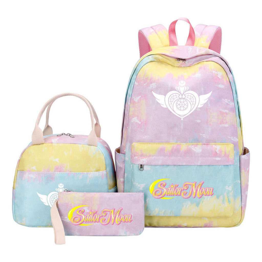 Beautiful Girl Warrior Student Schoolbag Lunch Bag Three Piece Set Backpack Cover