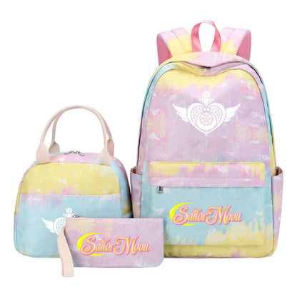 Beautiful Girl Warrior Student Schoolbag Lunch Bag Three Piece Set Backpack Cover