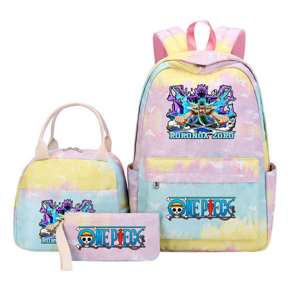 Cartoon Pirate King Youth Student Girls School Bag Lunch Bag Three Piece Set Backpack Set