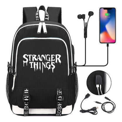 Strange Story Printed Usb Youth Student Backpack For Leisure Travel Backpack