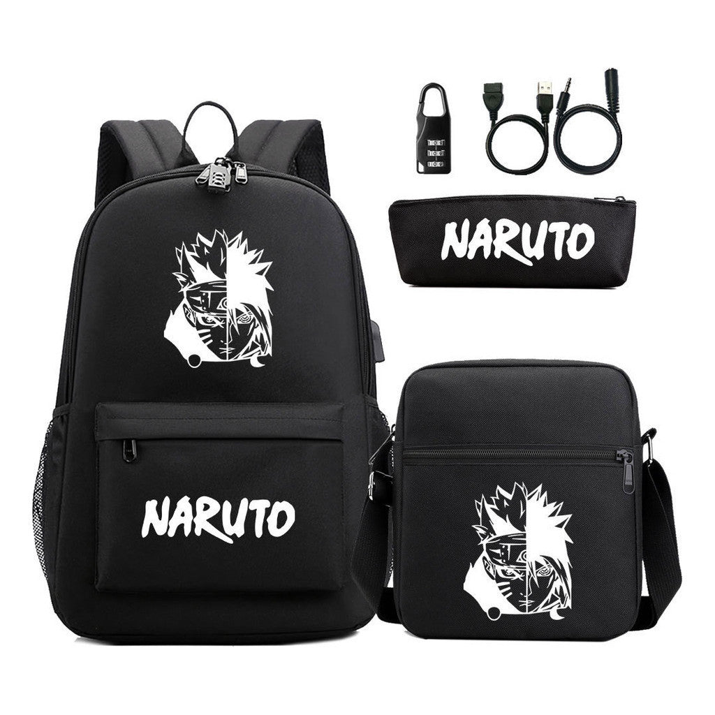 Naruto Usb Password Lock Student Backpack Three Piece Set For Boys And Girls Backpack Set
