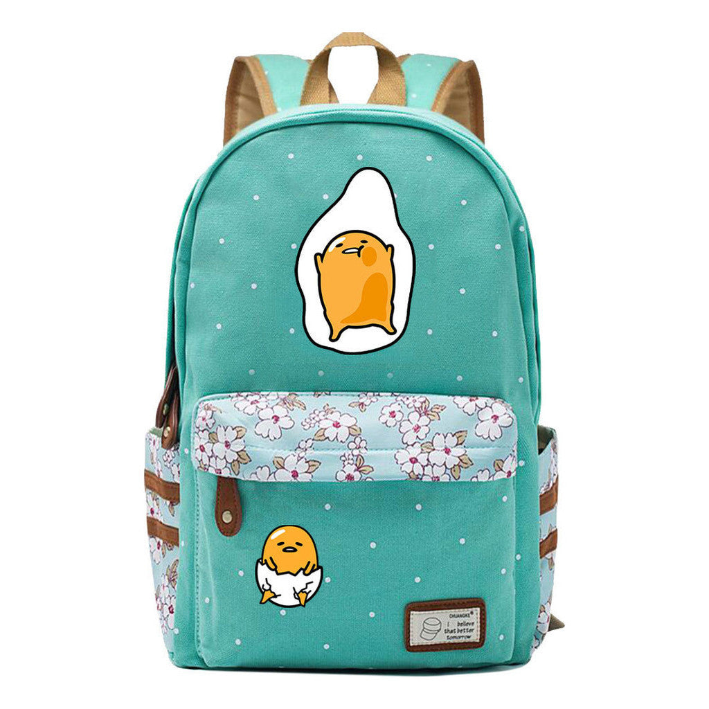 Cartoon Lazy Egg Printed Youth Student School Bag Fragmented Flower Boys And Girls Backpack