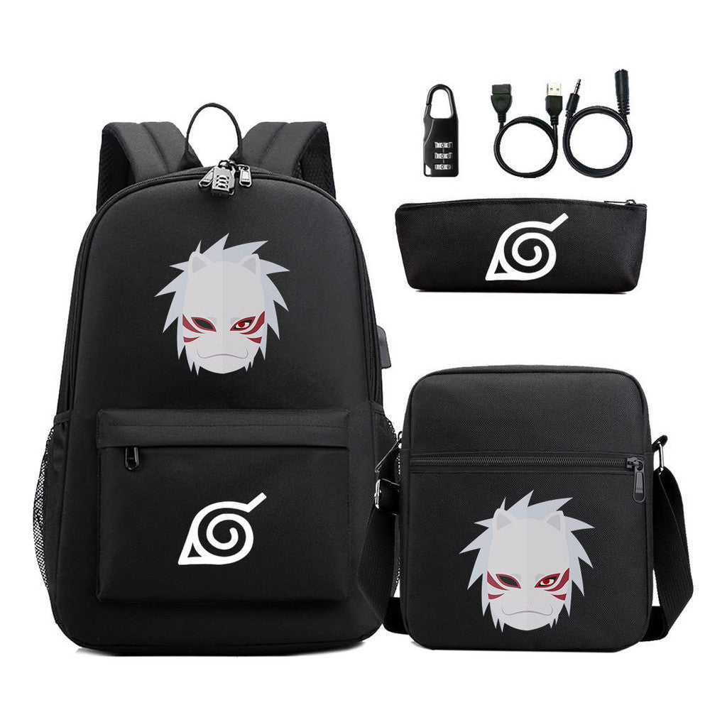 Naruto Usb Password Lock Backpack Three Piece Set For Men And Women Backpack Set