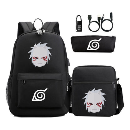 Naruto Usb Password Lock Backpack Three Piece Set For Men And Women Backpack Set