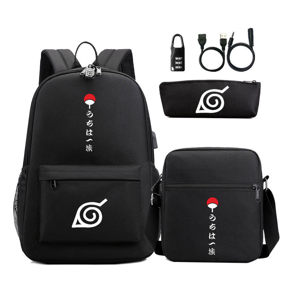 Naruto Usb Password Lock Backpack Three Piece Set For Men And Women Backpack Set