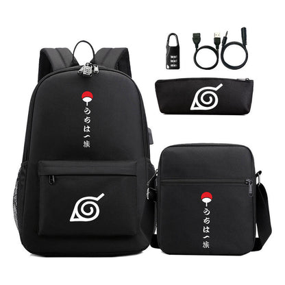 Naruto Usb Password Lock Backpack Three Piece Set For Men And Women Backpack Set