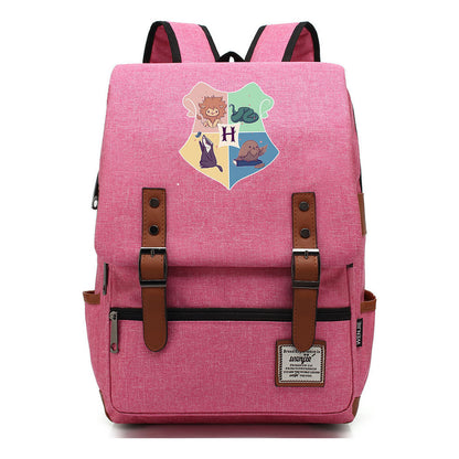 School Of Magic Printed Schoolbags For Young Students, Casual Belt Buckles And Classic Backpacks
