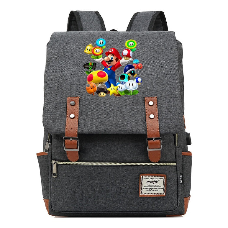 Super Mario Youth Student backpack USB casual backpack