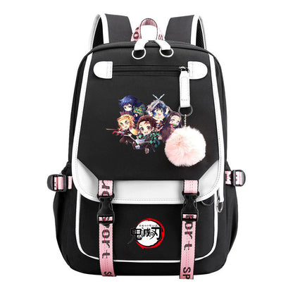 Cartoon Fashion Usb Youth Student Backpack Boy's And Girl's Leisure Ribbon Flip Backpack