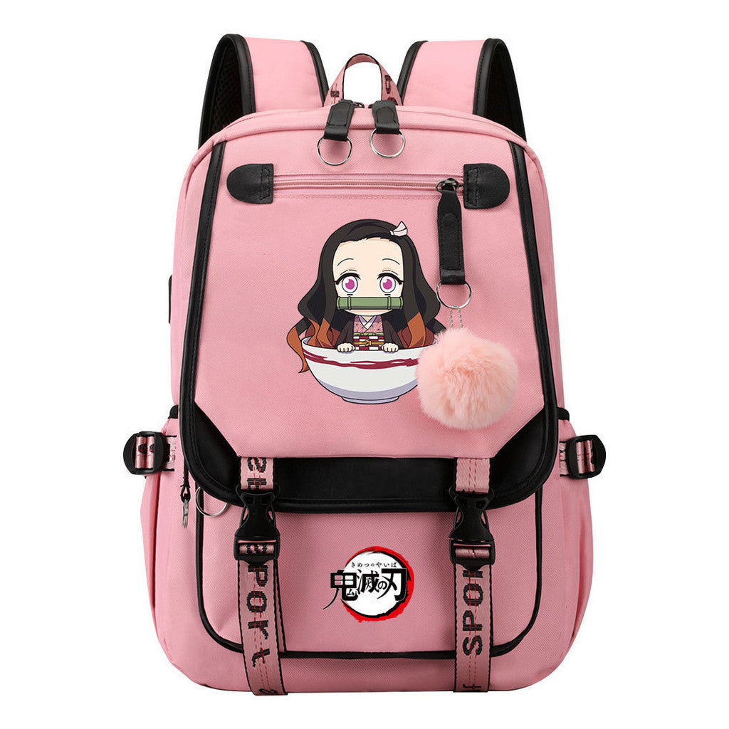 Cartoon Fashion Usb Youth Student Backpack Boy's And Girl's Leisure Ribbon Flip Backpack