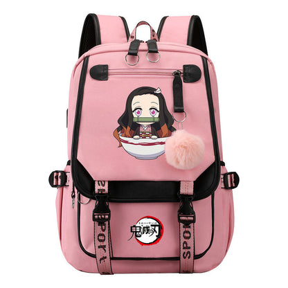 Cartoon Fashion Usb Youth Student Backpack Boy's And Girl's Leisure Ribbon Flip Backpack