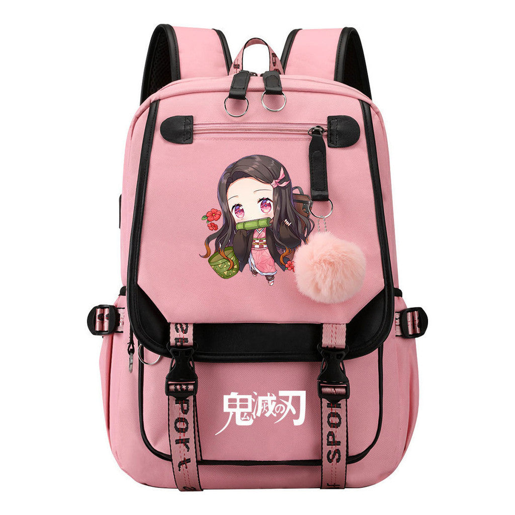 Cartoon Fashion Usb Youth Student Backpack Boy's And Girl's Leisure Ribbon Flip Backpack