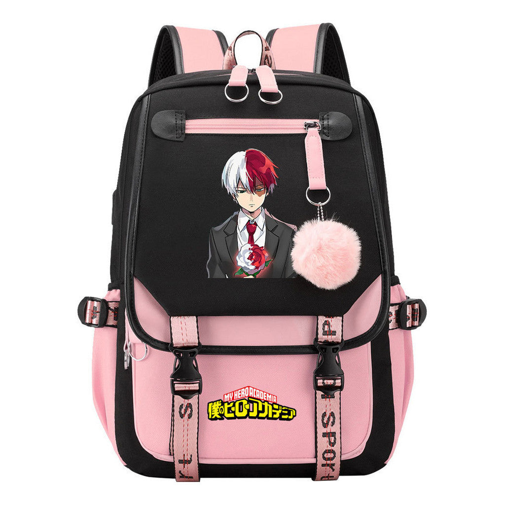 Comics My Heroes Academy Usb Youth Student Backpack Men's And Women's Leisure Ribbon Flip Backpack