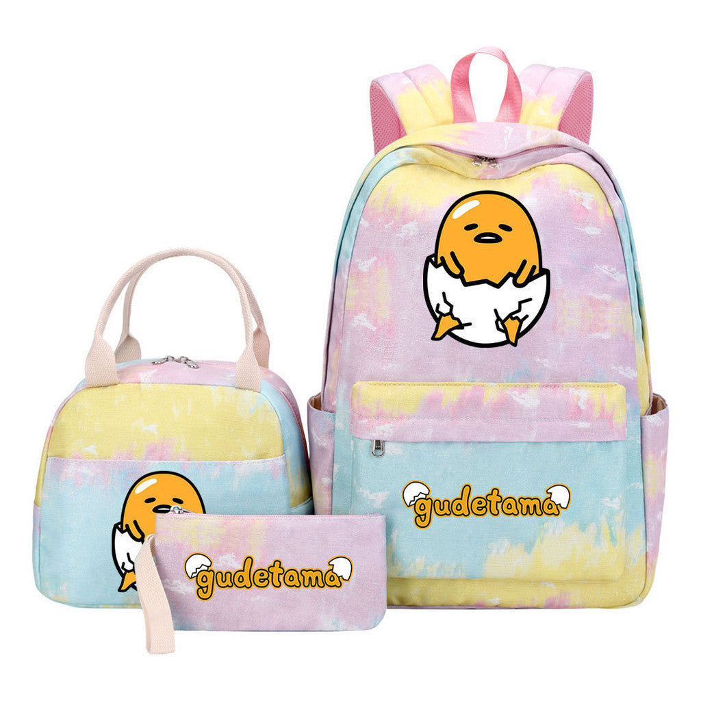 Egg Green Manga Student Girls School Bag Lunch Bag Three Piece Set Backpack Set
