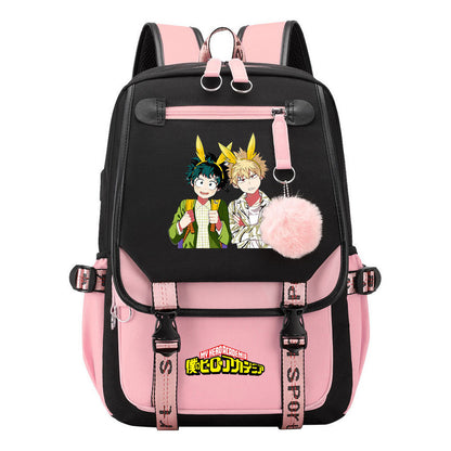 My Heroes Academy Usb Student Backpack, Casual Woven Strap Flip Back Backpack