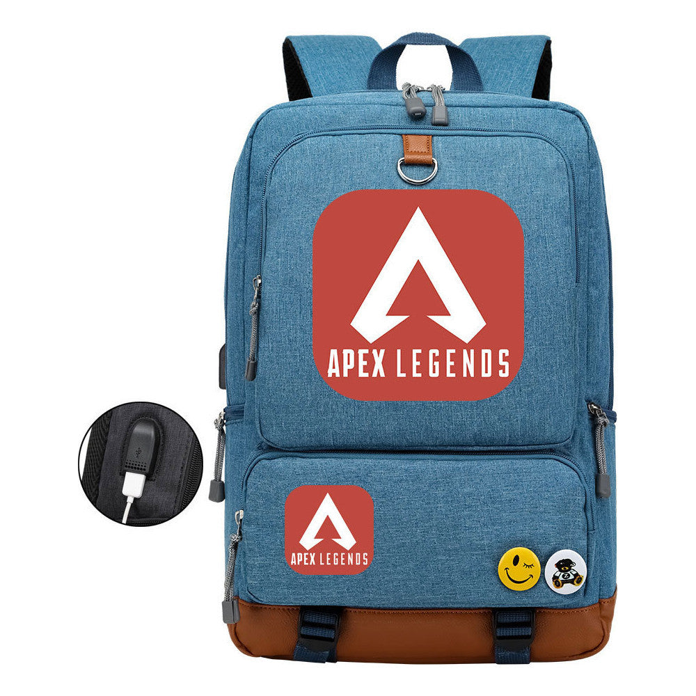 Apex Hero Print Usb Youth School Bag Travel Backpack