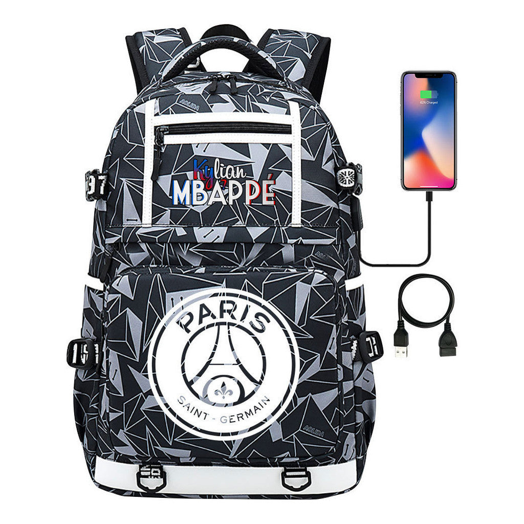 Football Star Mbappe Printed Usb Youth Student Backpack, Boy's And Girl's Backpack, Leisure Travel Backpack