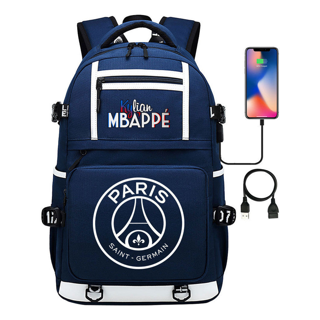 Football Star Mbappe Printed Usb Youth Student Backpack, Boy's And Girl's Backpack, Leisure Travel Backpack