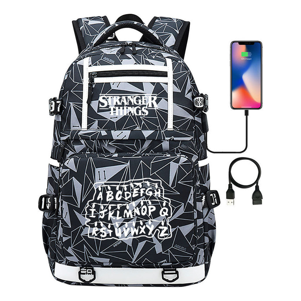Strange Story Printed Usb Youth Student Backpack For Men And Women's Leisure Travel Backpack