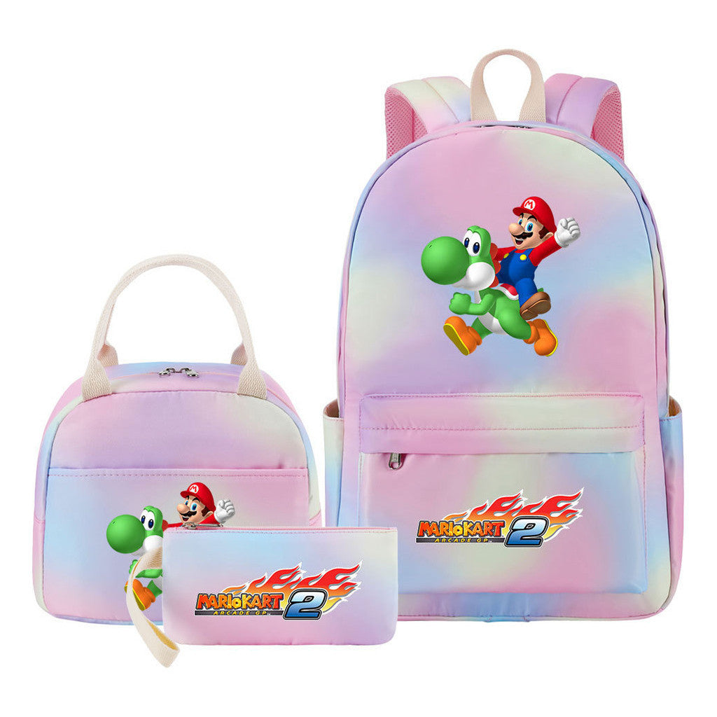 Super Mario Youth Student Girls School Bag Lunch Bag Three Piece Backpack Set