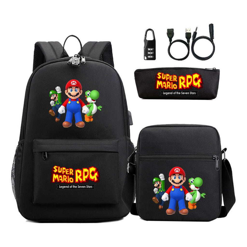 Usb Password Lock Youth Student Backpack Three Piece Set For Men And Women Backpacks