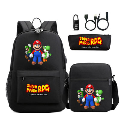 Usb Password Lock Youth Student Backpack Three Piece Set For Men And Women Backpacks