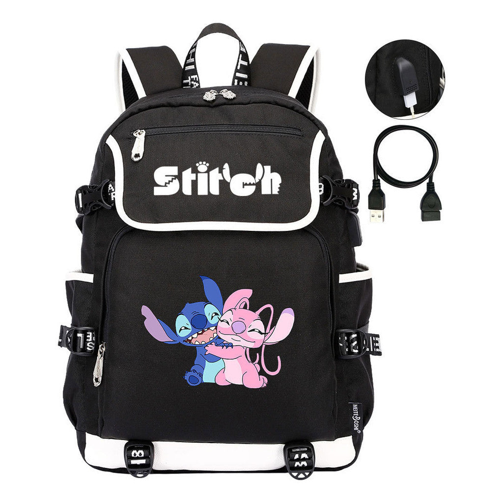 Anime Star Baby Stitch Printed Usb Student Backpack For Men And Women's Leisure Travel Backpack