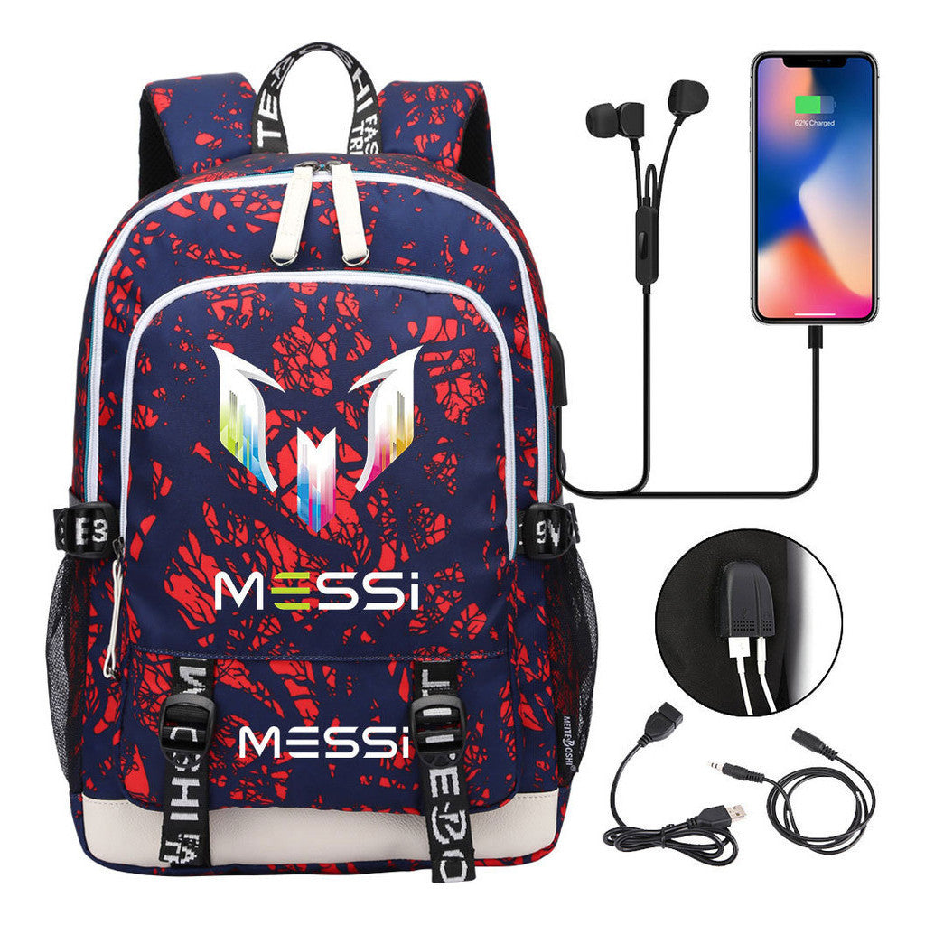 Sports Football Stars, Teenagers, Primary And Secondary School Students, Backpack Usb, Men's And Women's Leisure Backpack