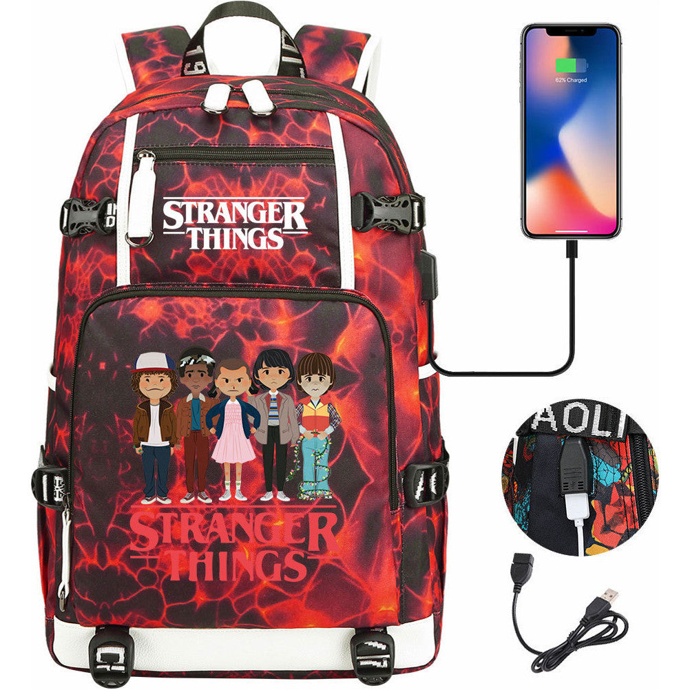 Strange Story Printed Usb Youth Student Backpack For Men And Women's Leisure Travel Backpack