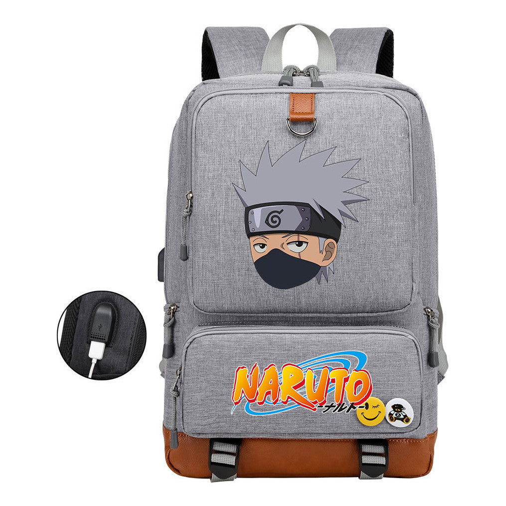Naruto Print Usb Youth Student Backpack For Men And Women Leisure Travel Backpack