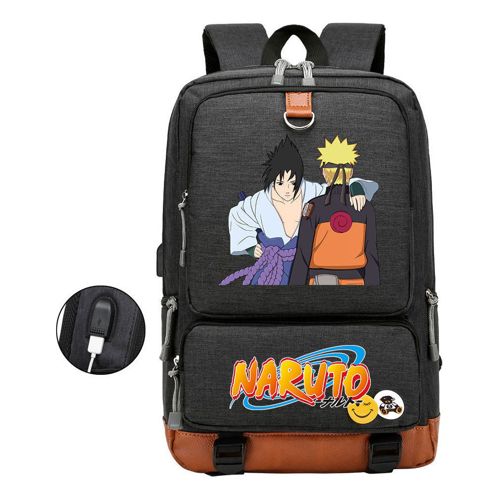 Naruto Print Usb Youth Student Backpack For Men And Women Leisure Travel Backpack