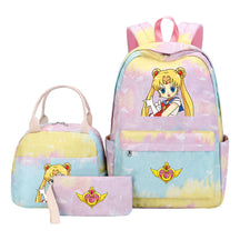 Anime Beauty Girl Warrior Girls School Bag Lunch Bag Three Piece Set Backpack Set