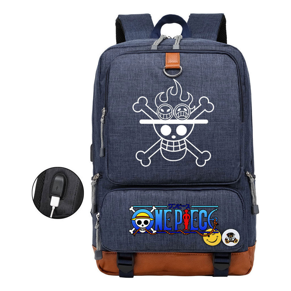 Cartoon Pirate King Printed Usb Student Backpack Leisure Travel Backpack