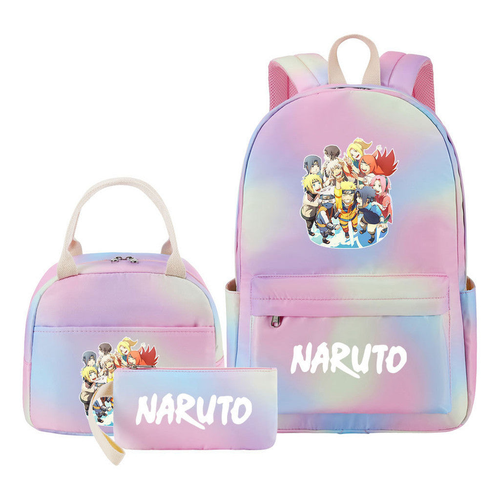 Naruto Student Girl Backpack Lunch Bag Three Piece Set Backpack