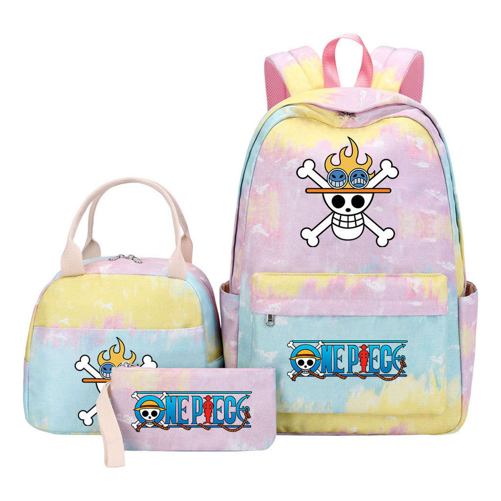 Cartoon Pirate King Student Girls School Bag Lunch Bag Three Piece Set Backpack Set