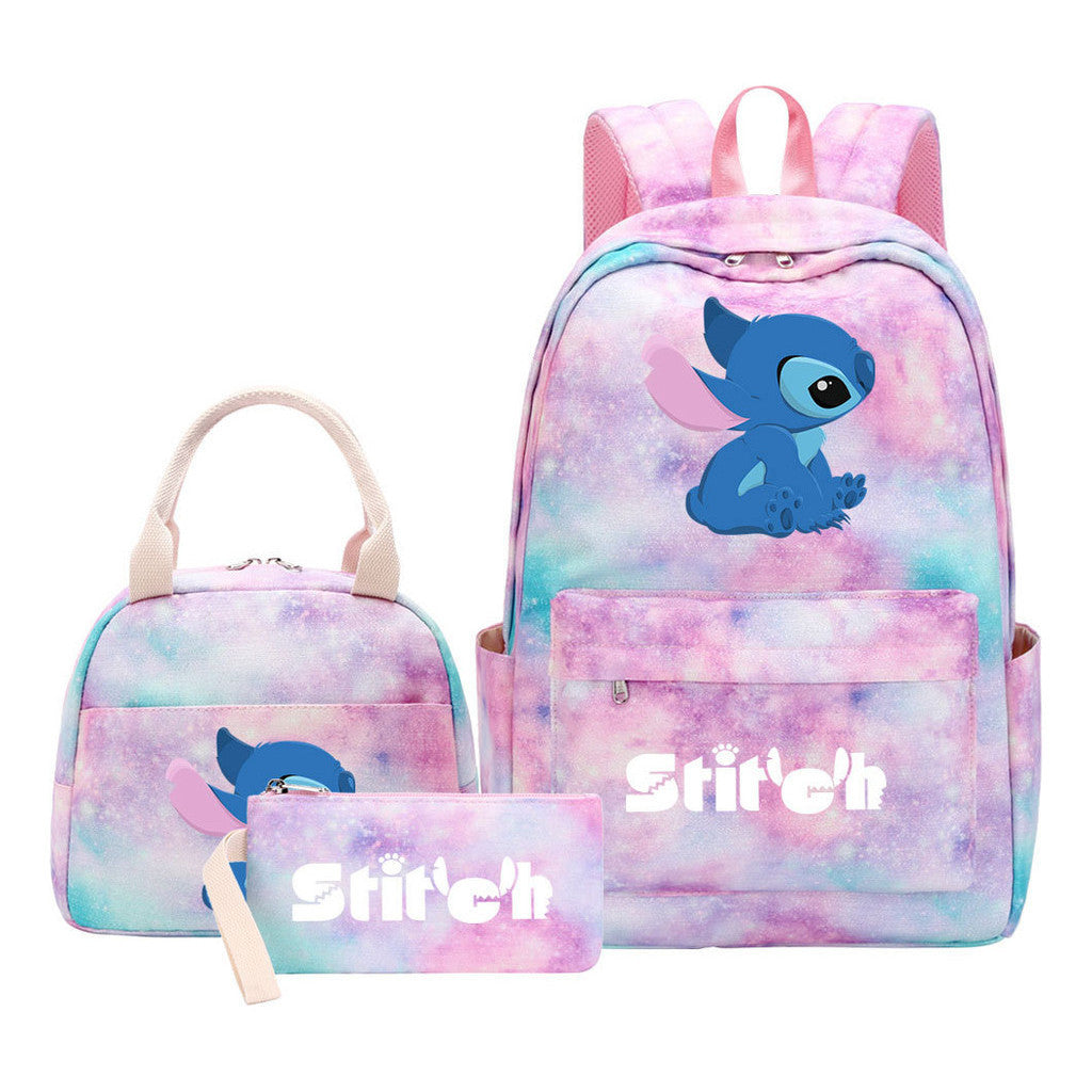 Interstellar Baby Stitch Youth Student Girls School Bag Lunch Bag Three Piece Set Backpack Set