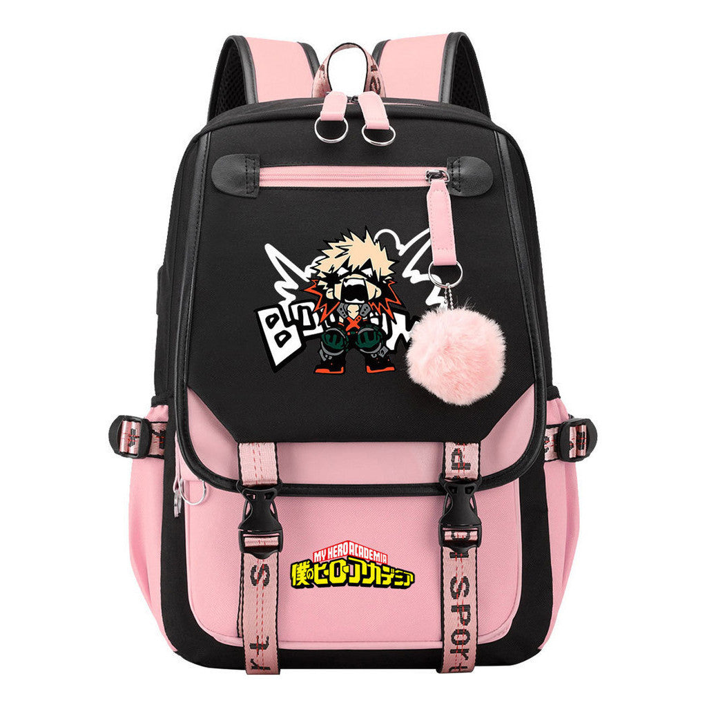 My Heroes Academy Usb Student Backpack For Boys And Girls, Casual Weaving Ribbon Flip Back Backpack