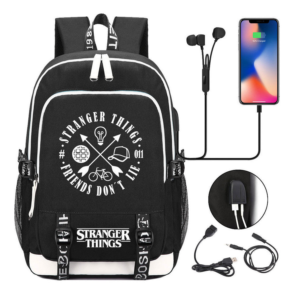 Strange Story Printed Usb Teenage Student Backpacks Men's And Women's Leisure Travel Backpack