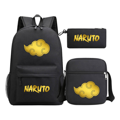 Golden Anime Naruto Starry Sky Youth Student Backpack Set, 3-piece, Men's And Women's Backpack Set