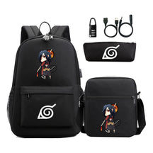 Fashionable Naruto Usb Password Lock Youth Student School Bag Three Piece Backpack Set