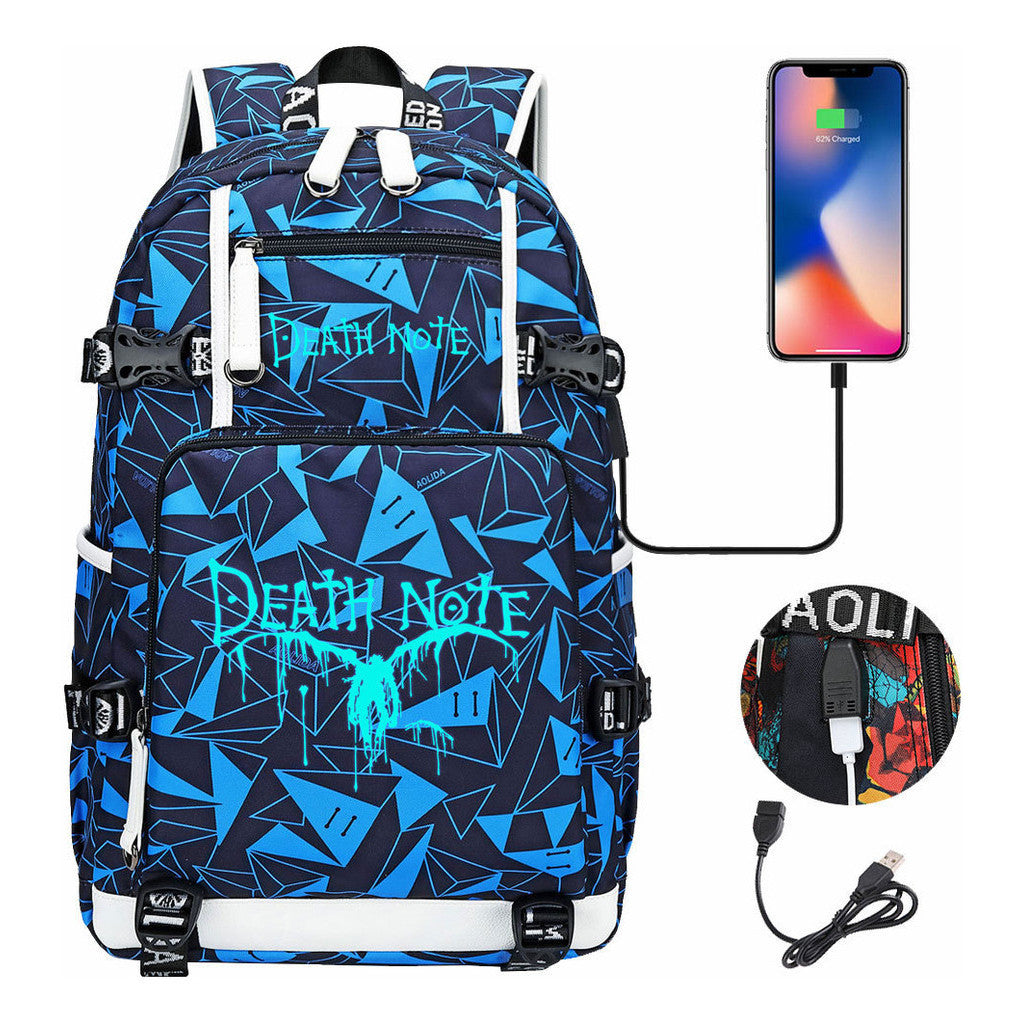 Blue Night Light Death Note Usb Youth Student School Bag Men's And Women's Leisure Travel Backpack